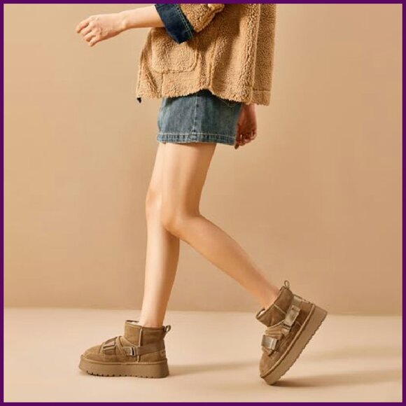 Women's Platform Ankle Boots Genuine Leather Winter Snow Boots Pull-on - Picture 3 of 8